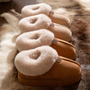 冬天棉鞋 大毛口保暖家居美拉德雪地靴时尚 男 女冬季 厚底包跟棉拖鞋