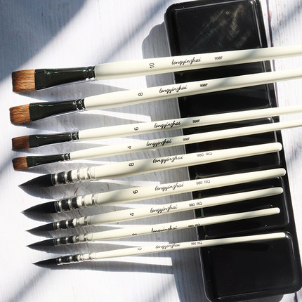 龙吟斋仿生松鼠毛980R尖形平形水彩画笔水粉丙烯油画通用