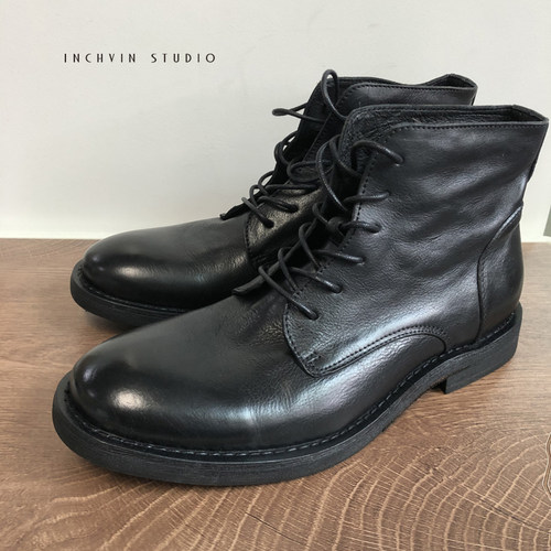 冬季狠货西西里手工皮底皮鞋复古头层植鞣小牛皮男士休闲马丁皮靴