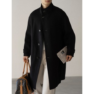 简约风 双面羊毛混纺羊绒中长款立领男士风衣 保暖休闲毛呢男大衣