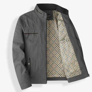 春秋中年男士立领夹克衫爸爸装纯棉休闲外套中老年全棉老人上衣服