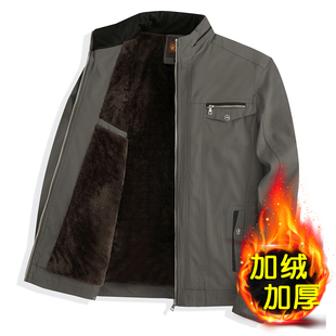 爸爸纯棉外套秋冬季中年男士夹克衫加绒加厚棉衣中老年人男装棉服