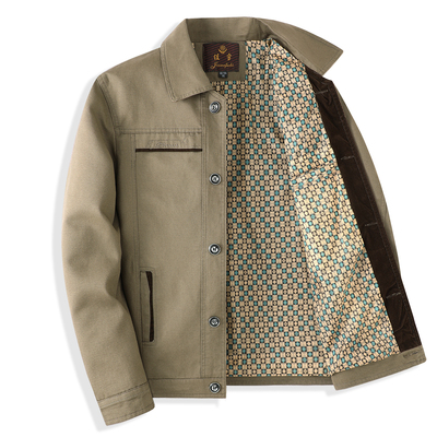 纯棉男士中年夹克衫翻领春秋