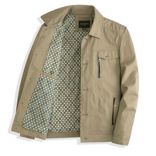 春秋中年男士爸爸装纯棉翻领纽扣夹克衫爸爸装全棉秋冬外套老人衣