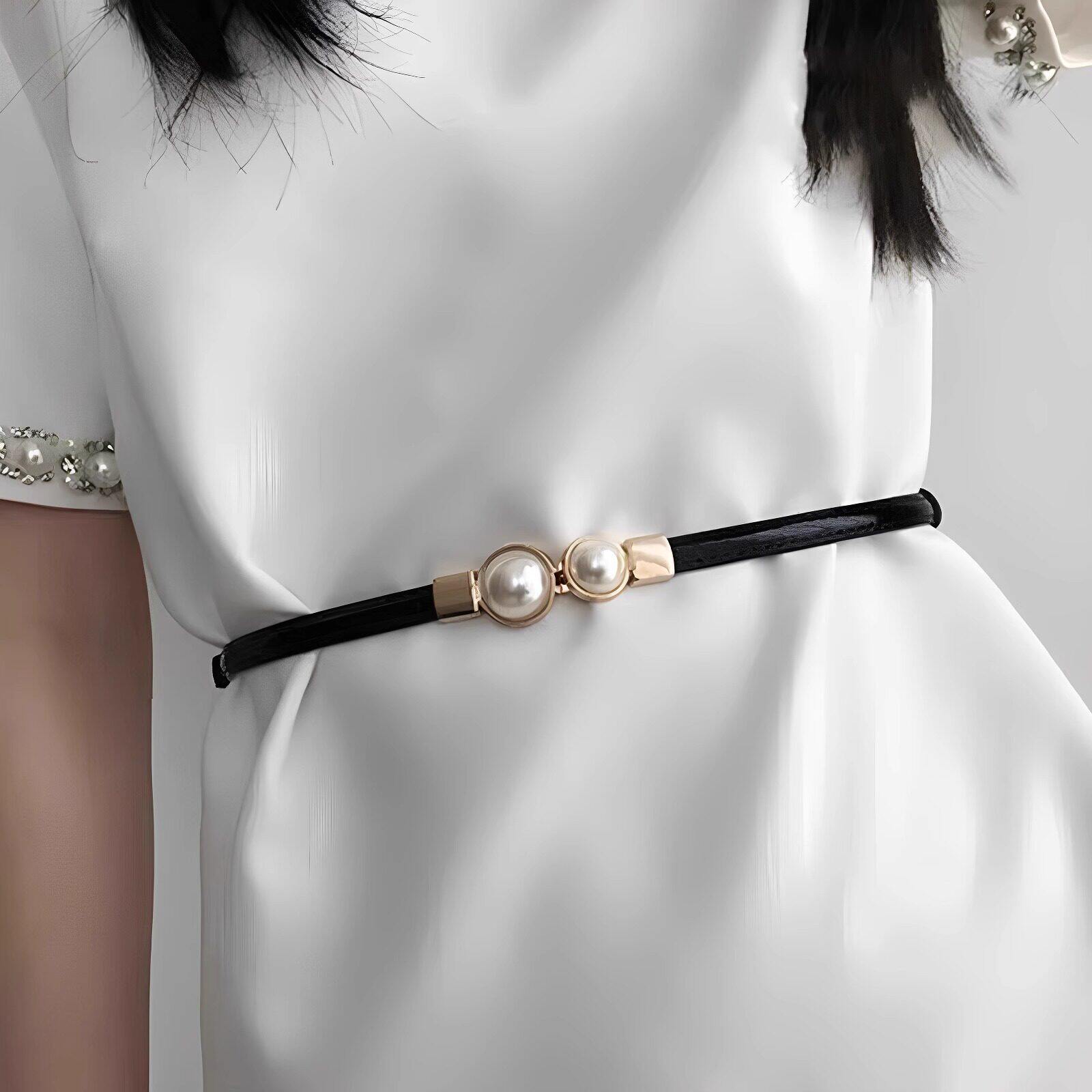 气质百搭细腰带珍珠显瘦细腰封女士新款装饰西装连衣裙收腰带潮流