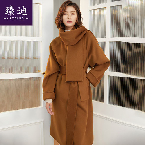 浴袍款围巾领双面呢大衣