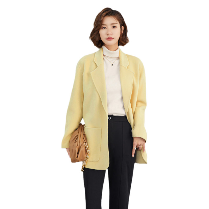 时尚显瘦双面羊毛呢女中长短外套
