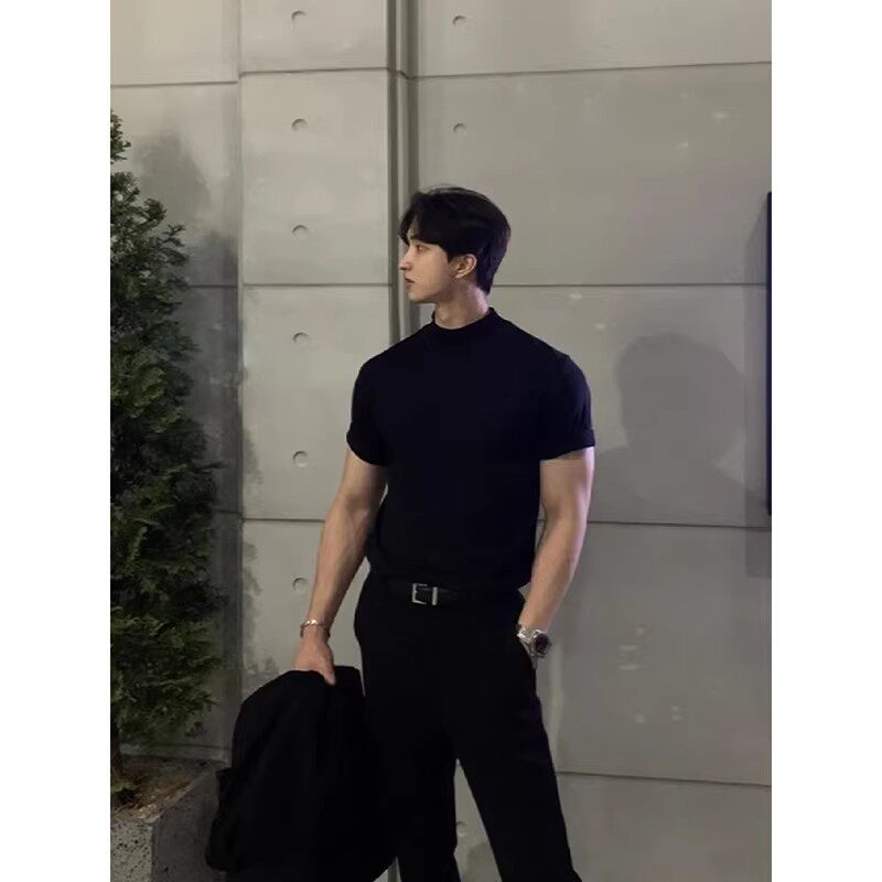 夏季英伦雅痞男修身短袖T恤