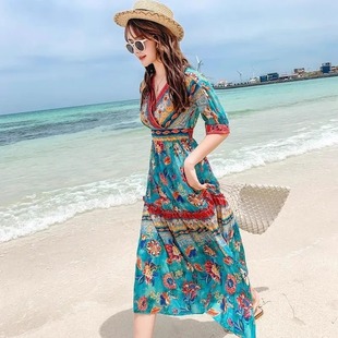 法式 波西米亚云南三亚沙滩裙 超仙气质海边度假民族风连衣裙女夏季