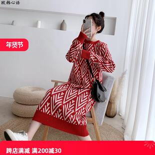 毛衣2025年新款女春秋东大门外穿ins超火针织长款赫本针织连衣裙