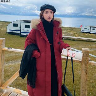 网红羽绒棉服胡楚靓休闲宽松女长款过膝棉服2025冬新款毛领外套潮