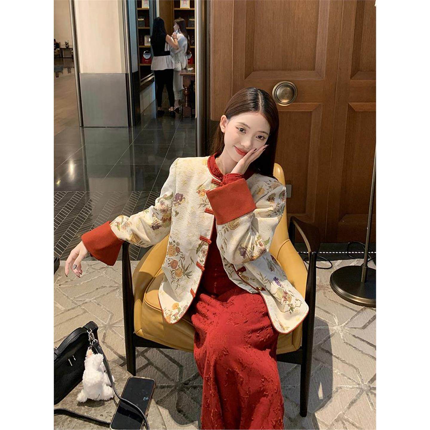 新中式订婚礼服红色旗袍裙外套周岁宴会敬酒平时穿回门服新娘便服
