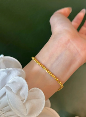 爱茹纯银S925老钱风猫眼豆豆手链女黄金色车花珠女显白转运珠手串