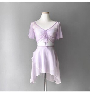 众爱舞苑舞蹈服上衣女芭蕾练功服短袖 成人形体服网纱衣体操服外搭