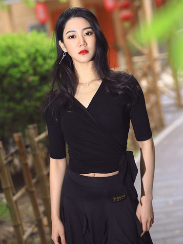 舞蹈之家上衣前后两穿长袖中袖瑜伽形体练功服SY160瑰意拉丁0.005