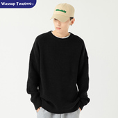 百搭针织衫 WASSUP 毛衣男套头圆领长袖 上衣潮牌新款 TWO TWO春秋款
