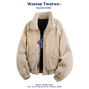 复古羊羔绒棉衣男款 TWO美式 秋冬宽松休闲立领上衣外套 TWO WASSUP