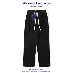 阔腿宽松垂感直筒运动休闲长裤 WASSUP 男春秋季 TWO灯芯绒卫裤 TWO