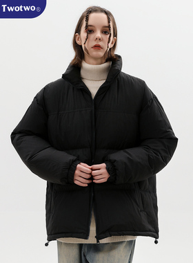 WASSUP TWO TWO冬季男装美式羽绒服白鸭绒外套立领加厚情侣面包服