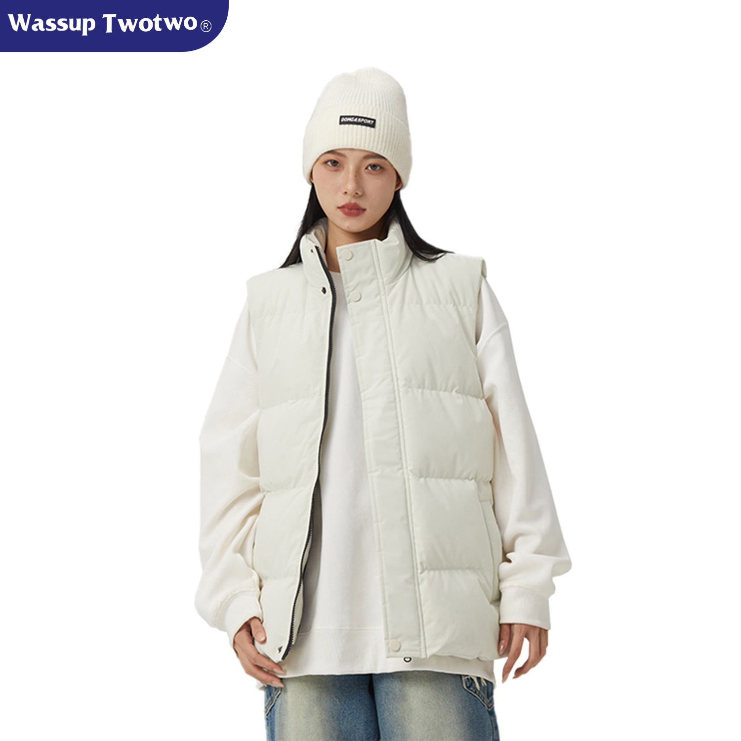 WASSUP TWO TWO潮牌经典羽绒马甲男女同款冬季保暖石墨烯外穿外套