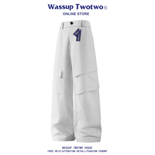 WASSUP TWO TWO美式褶皱直筒休闲工装裤男春秋季户外登山运动长裤