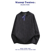 潮牌打底衫 WASSUP 宽松休闲上衣 扎染格子卫衣男士 秋季 TWO TWO美式
