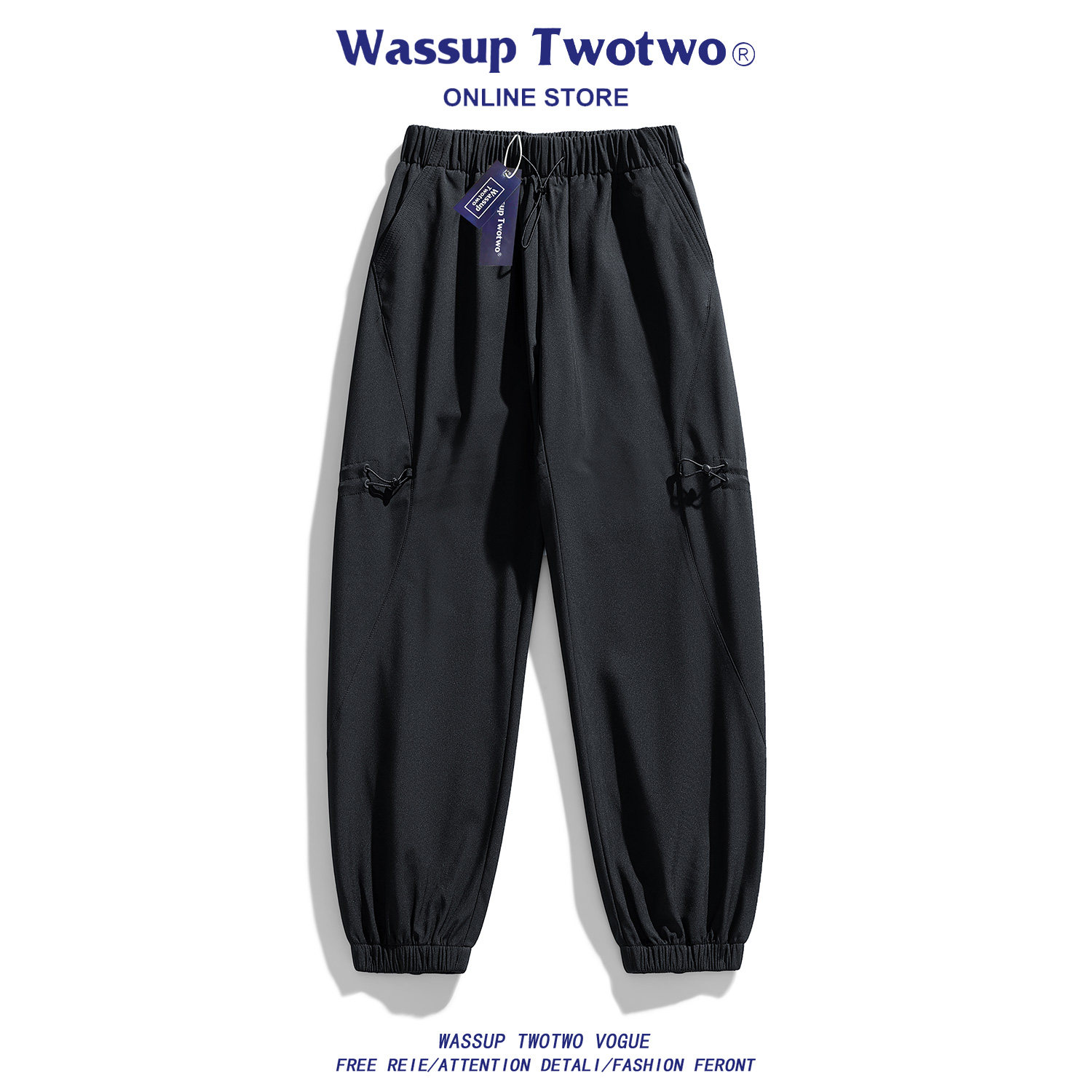 WASSUP TWO TWO户外机能束脚冲锋裤春秋宽松直筒阔腿运动休闲长裤,男装,休闲裤,淘宝优惠券,粉丝福利购,淘宝优惠卷