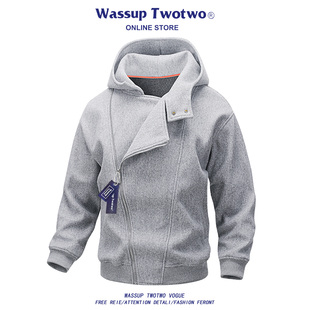 TWO 潮牌情侣高街开衫 TWO美式 春秋季 外套 重磅连帽毛呢男款 WASSUP