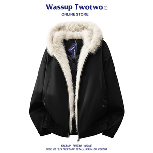 座山雕羽绒棉衣男秋冬季 TWO美式 加厚加绒保暖宽松外套 TWO WASSUP