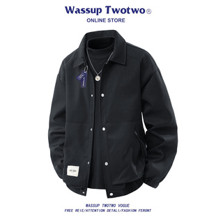 TWO 高街痞帅纯色宽松工装 TWO美式 春秋季 上衣 翻领夹克男款 WASSUP
