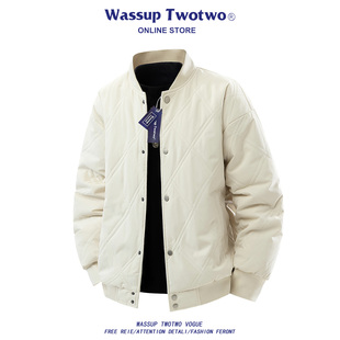WASSUP TWO TWO美式立领羽绒服男款冬季休闲保暖棒球领飞行员外套