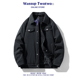 TWO 冬季 TWO美式 夹克男款 加棉加厚宽松翻领上衣外套男 工装 WASSUP