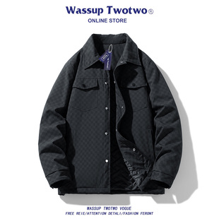 高级感复古工装 WASSUP 棋盘格夹棉加厚外套秋冬季 TWO美式 夹克 TWO