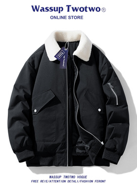 WASSUP TWO TWO美式飞行员夹克棉服男款秋冬季翻领工装棒球服外套