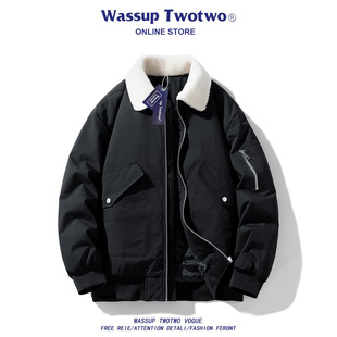 TWO 翻领工装 TWO美式 秋冬季 棒球服外套 飞行员夹克棉服男款 WASSUP