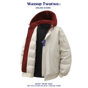 TWO 假两件连帽棉袄棉衣冬装 TWO棉服男款 冬季 外套 2025新款 WASSUP