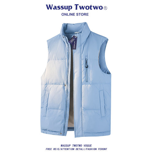 WASSUP TWO TWO冬季90白鸭绒坎肩羽绒服背心复古情侣保暖马甲外套