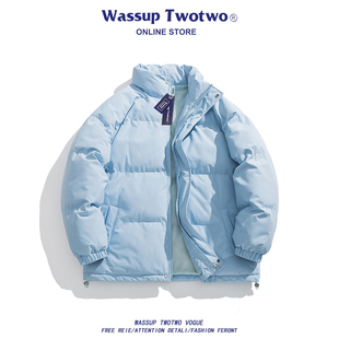 高街多巴胺色棉服男加厚冬季 TWO美式 宽松保暖轻薄外套 TWO WASSUP