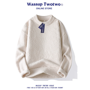 外套男款 WASSUP 圆领貂毛针织衫 TWO美式 秋冬痞帅休闲情侣毛衣 TWO