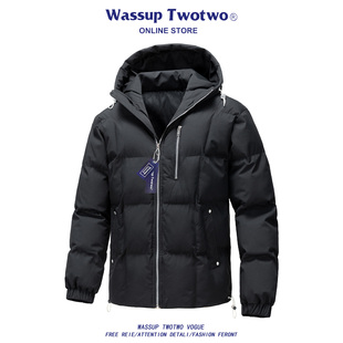 新款 TWO冬季 外套男连帽棉服防风连帽保暖棉衣潮流棉袄 TWO WASSUP
