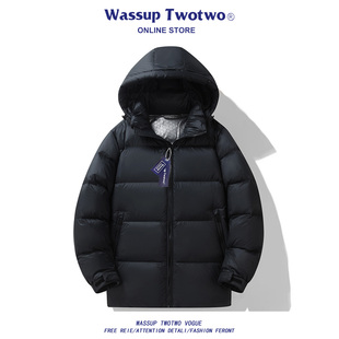 冬季 WASSUP 短款 TWO连帽羽绒服男士 加厚棉衣袄子保暖情侣外套 TWO