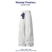 TWO TWO美式 复古重磅解构垂感运动卫裤 WASSUP 男宽松百搭休闲裤 男