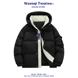 鸭绒羽绒服男秋冬连帽加厚保暖防寒面包服外套 TWO美式 WASSUP TWO