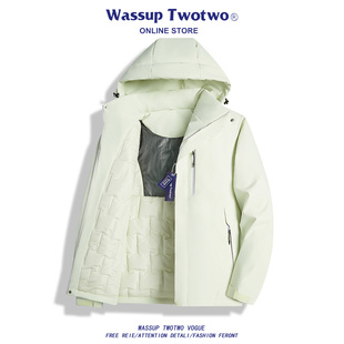 户外防水宽松潮牌冲锋夹克秋冬季 TWO连帽棉服男士 外套 TWO WASSUP