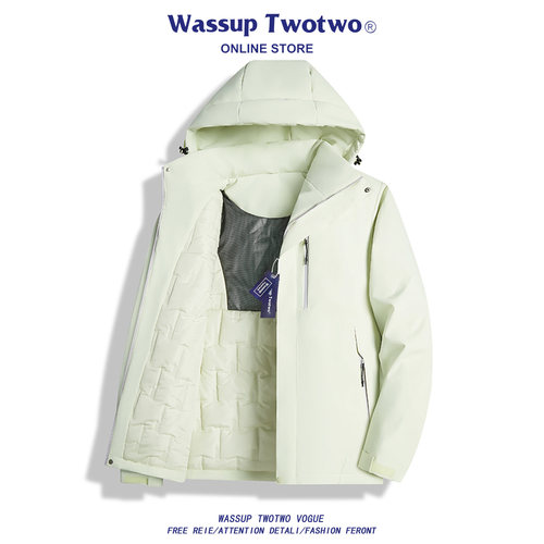 WASSUP TWO TWO连帽棉服男士户外防水宽松潮牌冲锋夹克秋冬季外套