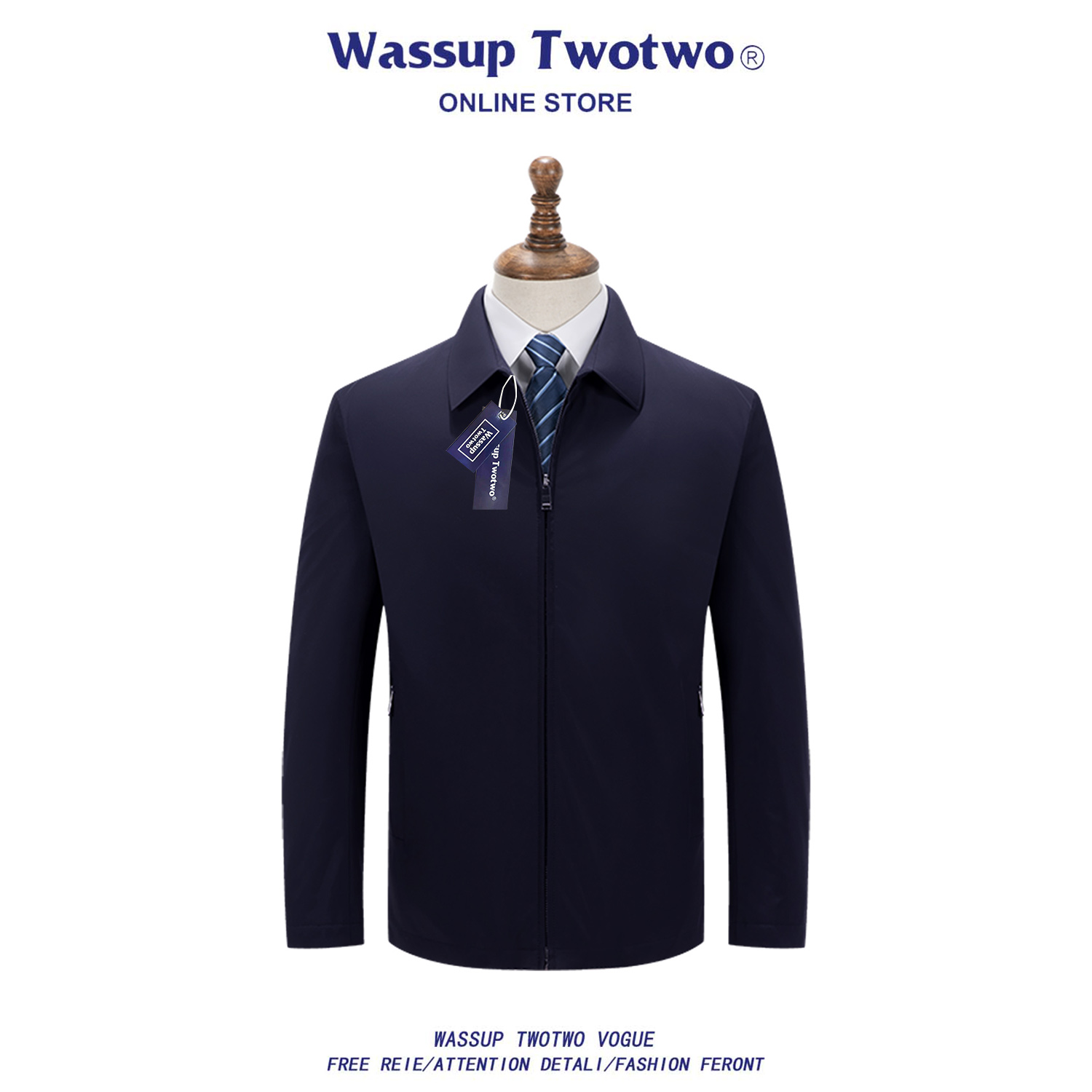 WASSUP TWO TWO行政夹克鹅绒羽绒服男商务翻领秋冬加厚夹克衫外套