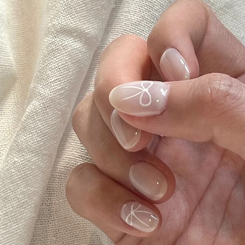 简约白色蝴蝶结穿戴甲中长款Jennie同款美甲成品手工定制光疗甲片