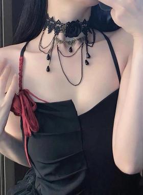 lolita配饰黑色蕾丝颈饰项链哥特复古cos锁骨链暗黑万圣节颈链女