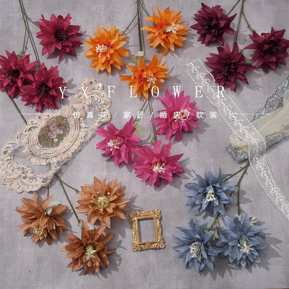 仿真3头大爪菊假花人造花成品婚庆用花地排造景花高级感插花摆件