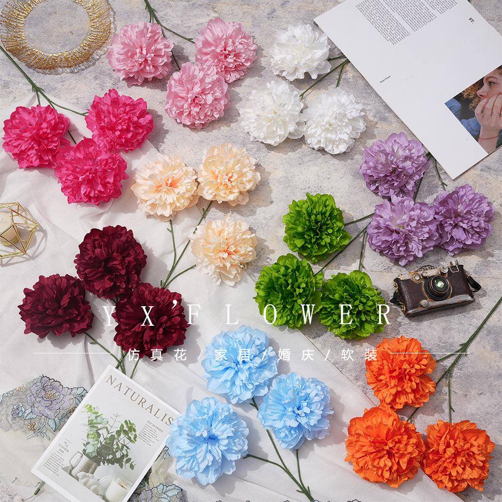 仿真单枝3头芍药牡丹婚庆礼堂布景家居客厅装饰插花绢花假花